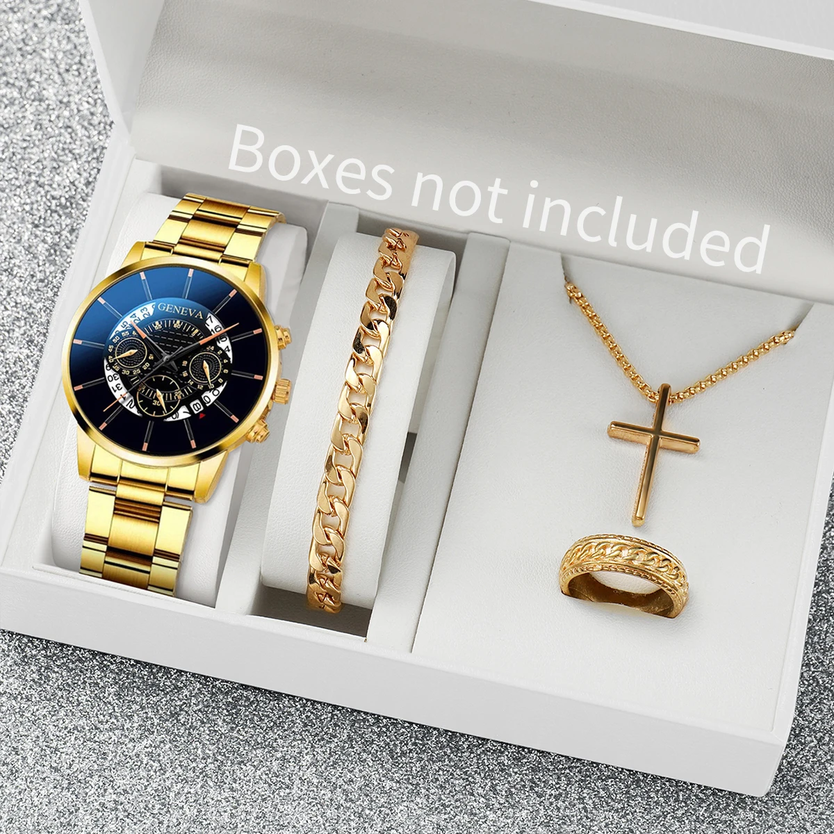 

4pcs/set Fashion Men's Steel Business Quartz Watch with Jewelry set（Box not Included）