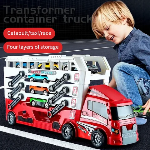 Pop-up Container-Style Truck Engineering Vehicle, Racing Toy, Children's Toy Push-Pull Vehicle Equipped with 6 Alloy Wheels, Chi