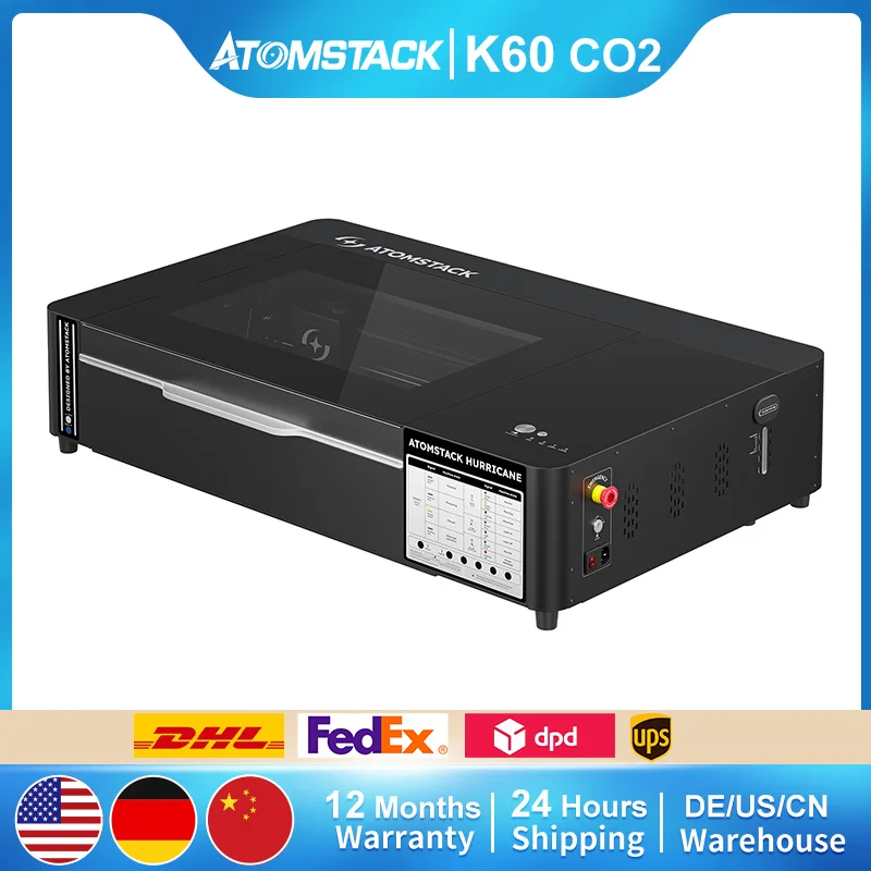 

Atomstack Hurricane 55W CO2 Laser Cutting Machine W/Air Assist 500×300mm area 600mm/s Speed Auto Focus Acrylic Metal Engraving