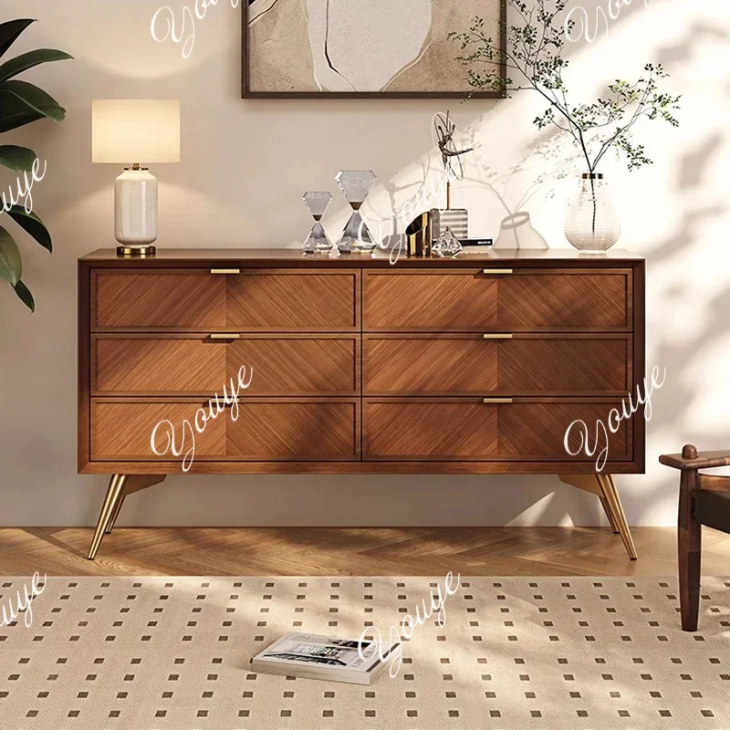 

J Pure Solid Wood, Vintage Style Six-bucket Living Room, Wall-mounted Storage Cabinet, Light Luxury, Modern Bedroom Storage