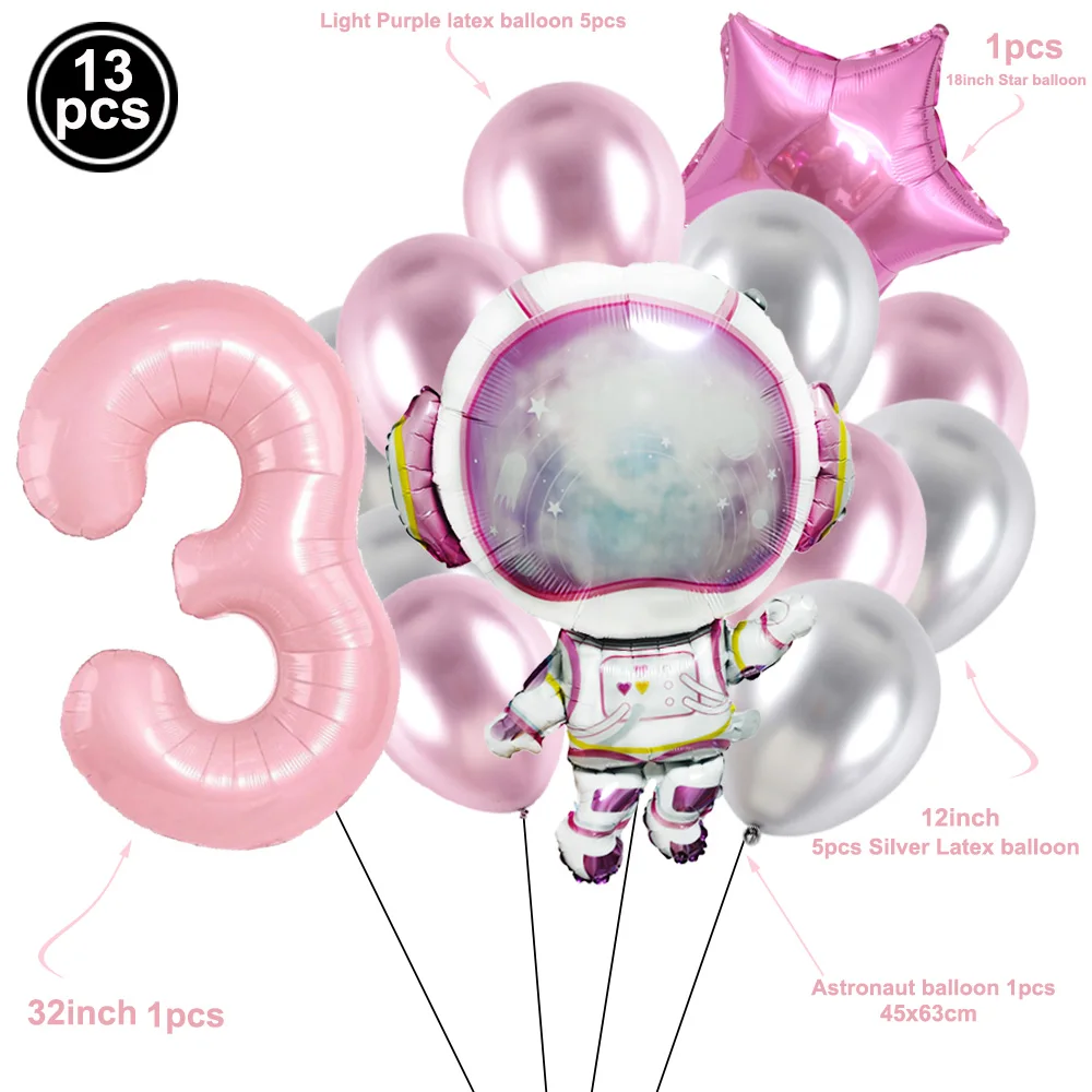 Pink Spaceman Balloon 32inch Pink Number Balloon Large Astronaut Foil Balloon Boys Girl Birthday Outer Space Party Decoration