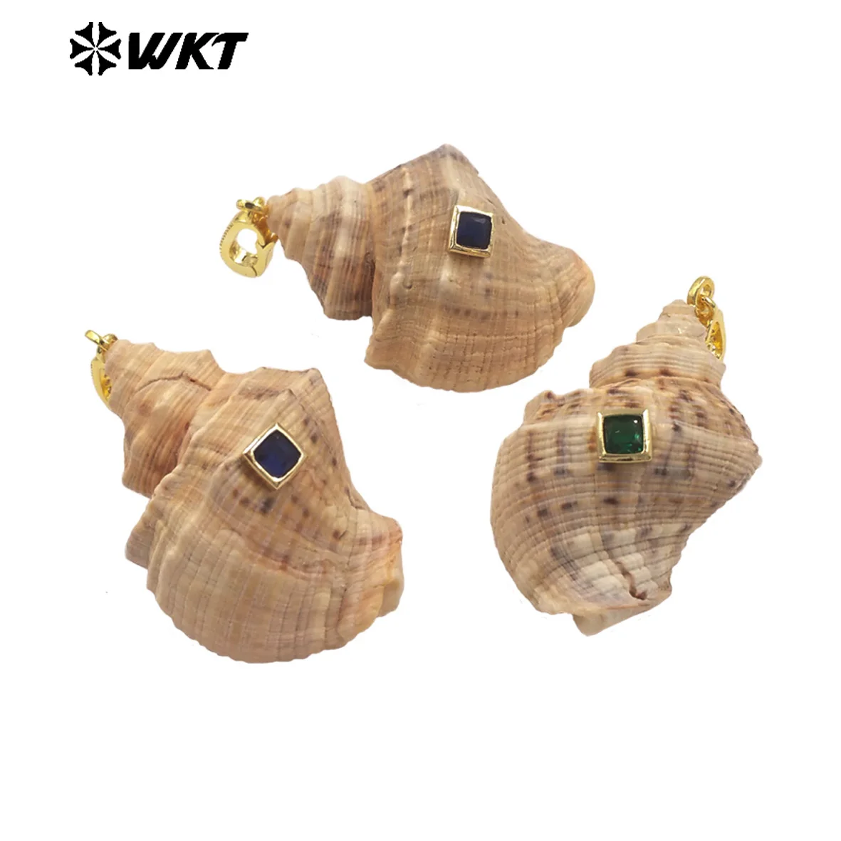 WT-JP482 Natural Beach Style Texture Lovely Trumpet Shell With Tiny Zircon Paved Pendants For Necklace DIY Making