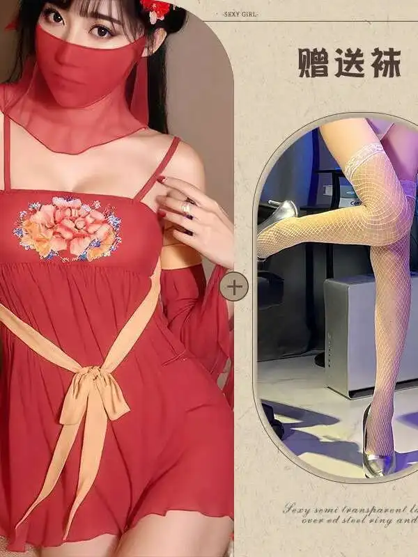 Chinese Style Silk Transparent Flower Embroidery Dress Backless Deep V Suspenders Sleeveless Dress Elegant Casual Beautiful ETUM