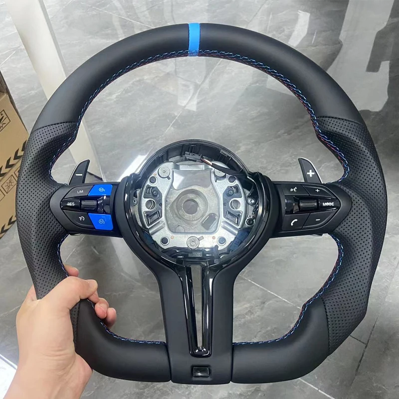 Half-Perforated Steering Wheel for BMW E90 E92 E70 F01 F10 F11 F15 F20 F22 F25 F30 F31 F35 F36 Flat Bottom M Sports with Paddle view 2