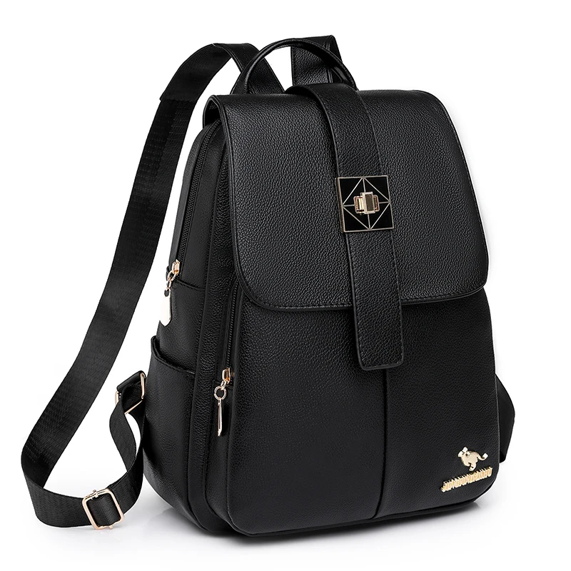 Fashion Women Backpack Luxury Designer Lock catch Ladies Backpack Soft Leather School Bags Large Capacity Travel Bags Mochila