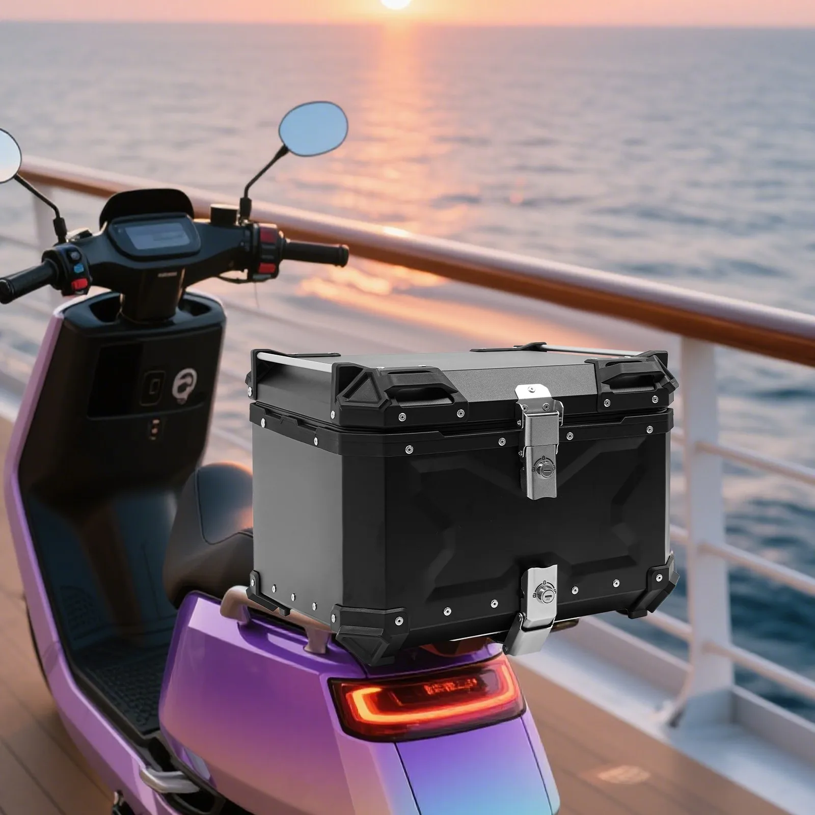 

Motorcycle Rear Box, Waterproof, Large Capacity, Lockable, Durable, With Reflective Stickers, For Storage & Safety
