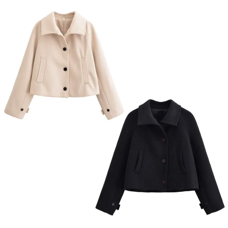 

Женская короткая шерстяная куртка, осенняя женская верхняя одежда с длинными рукавами, женские пальто на пуговицах, женские куртки в стиле ретро