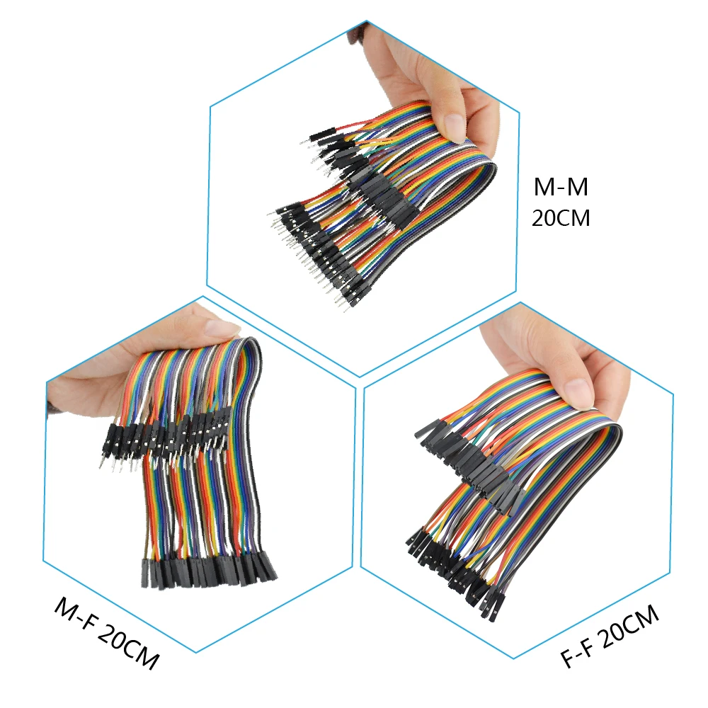 Keyestudio-Dupont Linha Jumper Fio, Cabo para Arduino Starter Projetos DIY, M-F & M-M e F-F, 20cm, 3Pcs