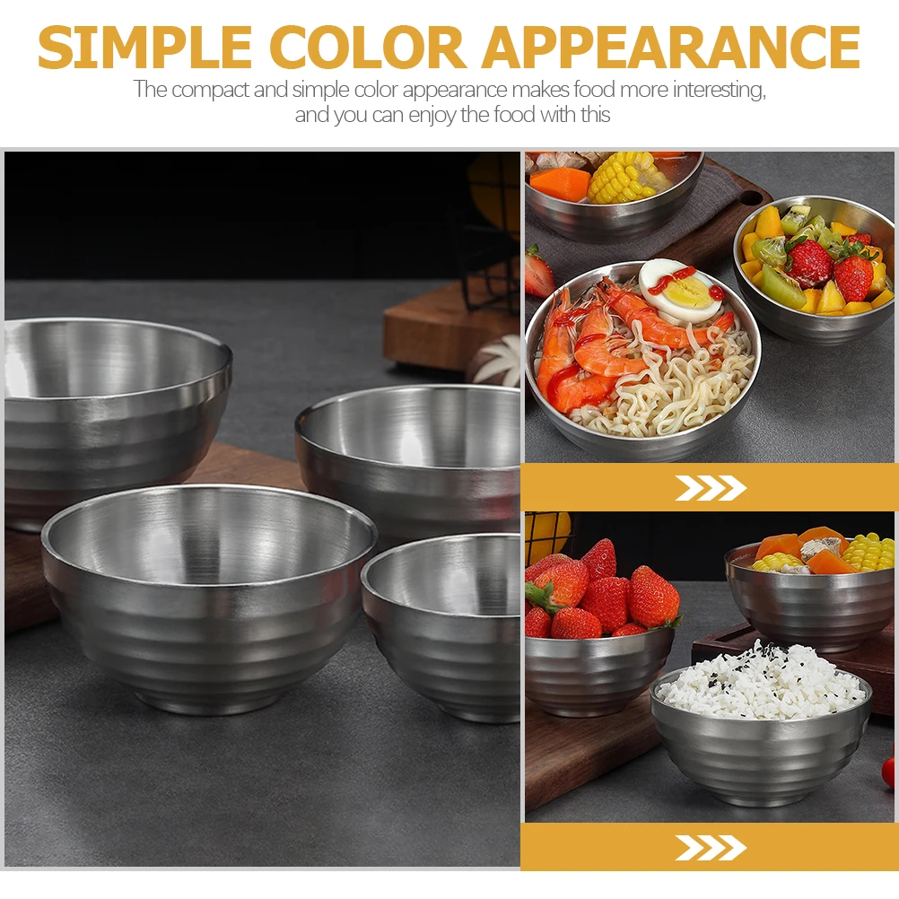 

Stainless Steel Insulated Bowl Double Layer Soup Ramen Large Vegetable Food Serving Home Tableware Kitchen Bar