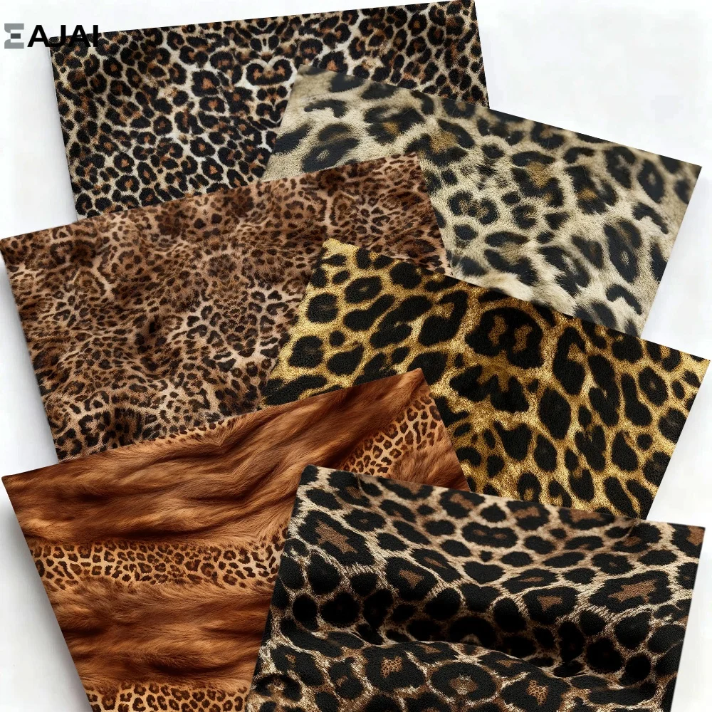 

Caramel Brown Leopard Animal Print Fabric Soft Cloth Twill Material for DIY Sewing Skirt Patchwork Quilting Craft
