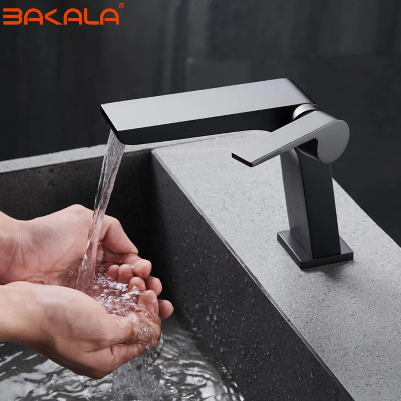 BAKALA White Bathroom Sink Faucet Tap Brass Bathroom waterfall Faucet Deck Mounted Basin Mixer Tap black gold Basin Faucet