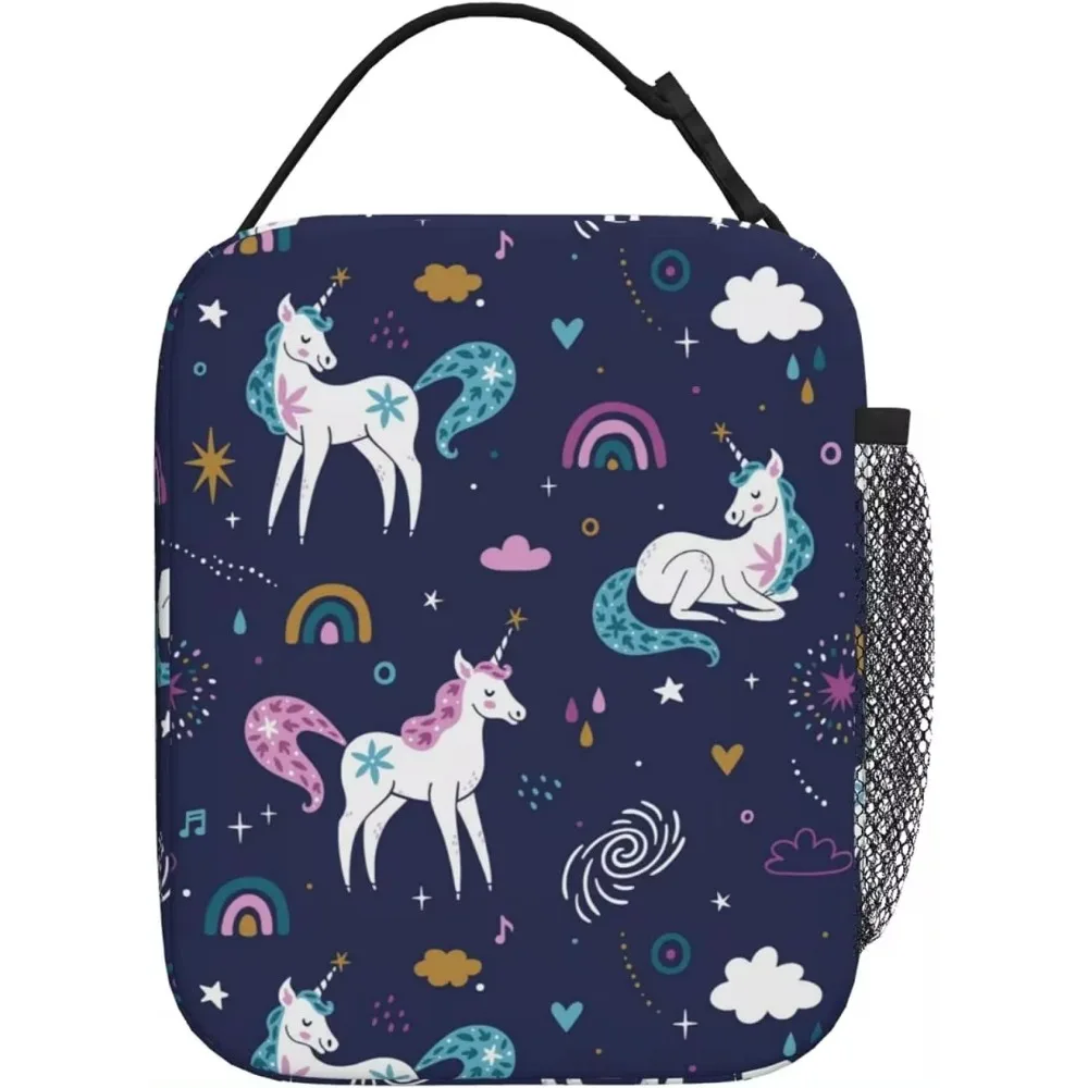 Rainbow Unicorn Thermal Lunch Bag Reusable Insulated Lunch Box Cooler Tote for Office Work Picnic School