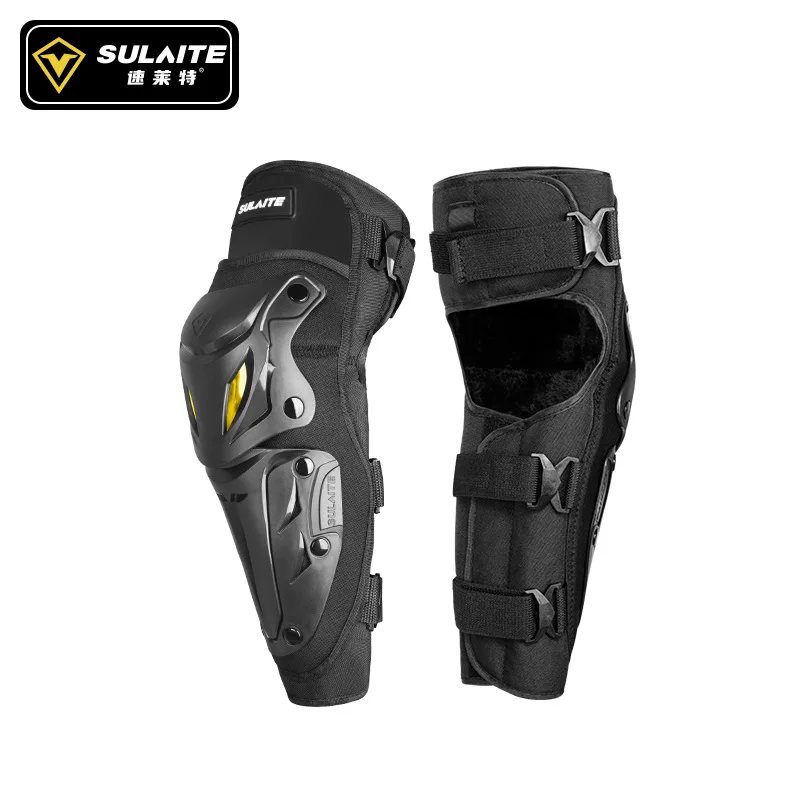 

SULAITE Winter Motorcycle Knee Pads Warm Fleece Lined Leg Guards PP Shell Adjustable Strap Reflective Moto Riding Gear Black
