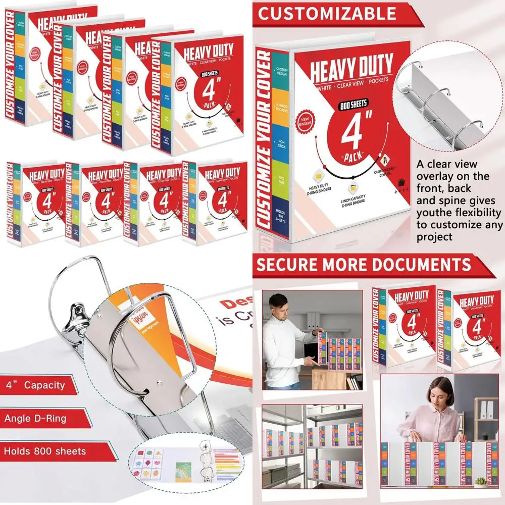 

Папка-регистратор на 3 кольцах, 4 D-образных кольца, для документов 8,5x11 дюймов, прозрачная обложка, белая