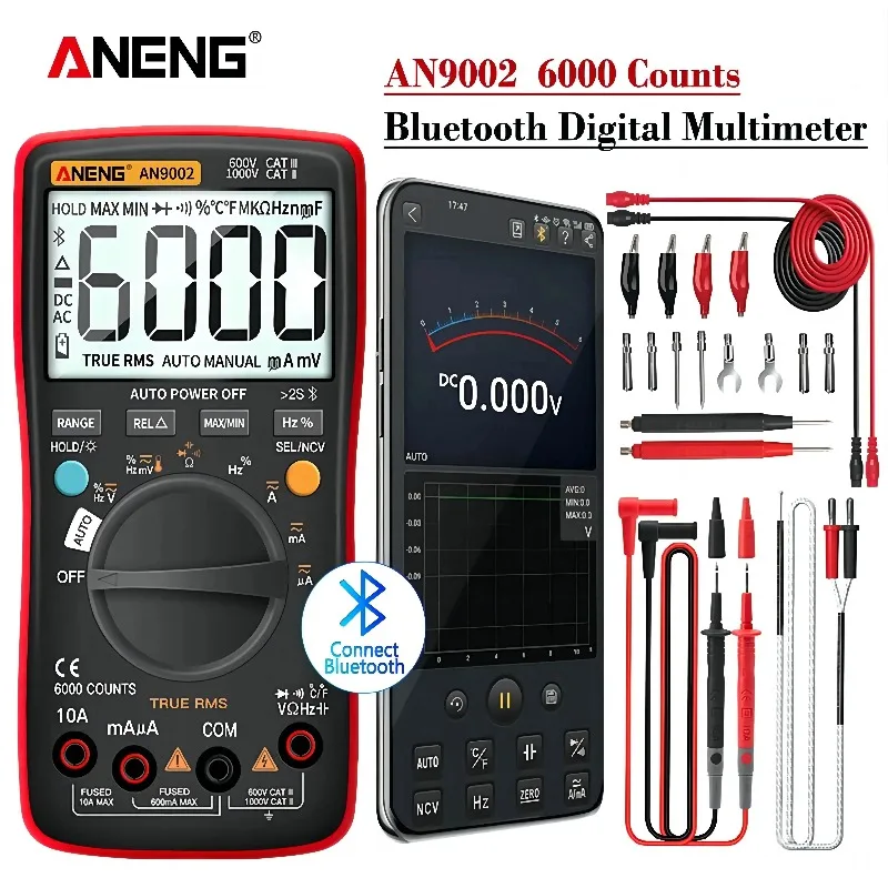 

ANENG AN9002 Bluetooth Digital Multimeter 6000 Counts Professional MultimetroTrue RMS AC/DC Current Voltage Tester Auto-Range