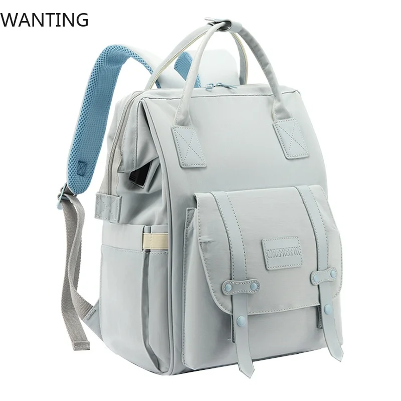 ベビーおむつバッグ マミーバッグ リュックサック 防水収納 ハンドバッグ アウトドア 旅行 ママ マタニティバッグ 赤ちゃん用品 2層 グレー