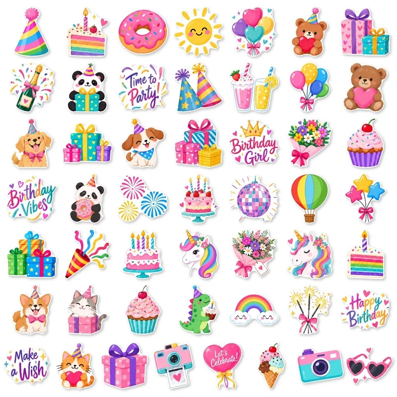 10/30/50PCS Cartoon Animal Birthday Sticker Aesthetic Colored DIY Hand Accounting Decoration Scrapbooking Stationery Supplies