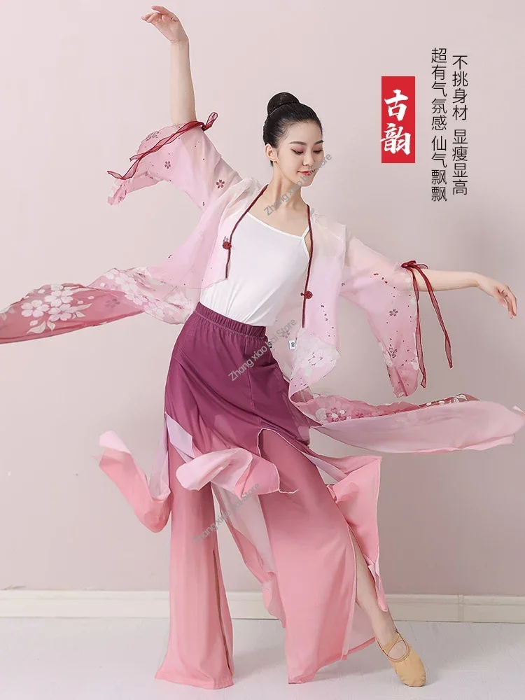 Classical Dance Clothes Women Floating Stage Dancewear Costumes Long Gradient Body Rhyme Saree Chinese Dance Practice Clothes