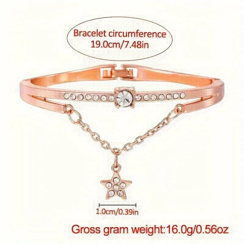 2pcs/set Women's Luxury Rose Golden Quartz Watch Business Fashion Analog Wrist Watch & Star Bangle, Gift For Mom Her
