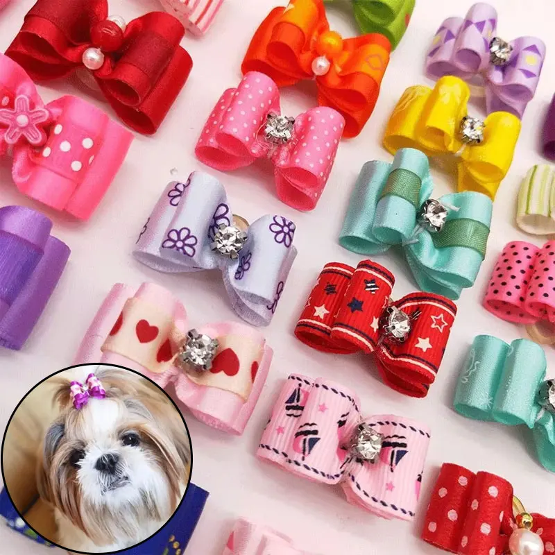 10PCS Random Color Cute Pet Bow Puppy Accessories Rubber Band Cute Pet Headdress Cute Pet Dog Bow
