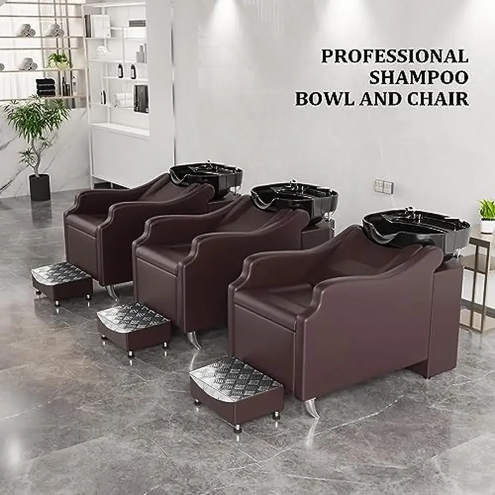 Hair Wash Chair Shampoo Backwash Unit Beauty Spa Barbershop Station Porcelain Bowl Comfortable Sturdy Stylish Easy Assembly