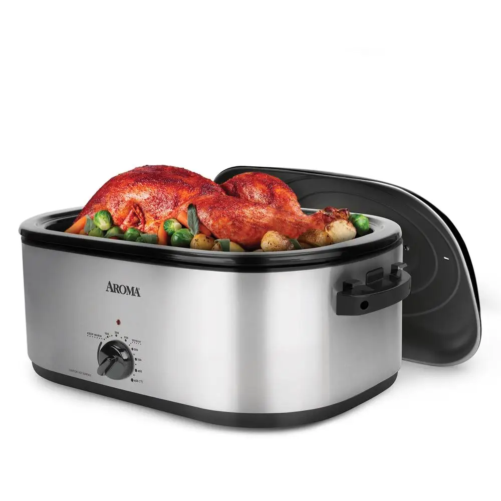 22 Quart Electric Roaster Oven Stainless Steel Self-Basting Lid Large Capacity Turkey Roaster Fast Cooking Easy Clean Keep Warm