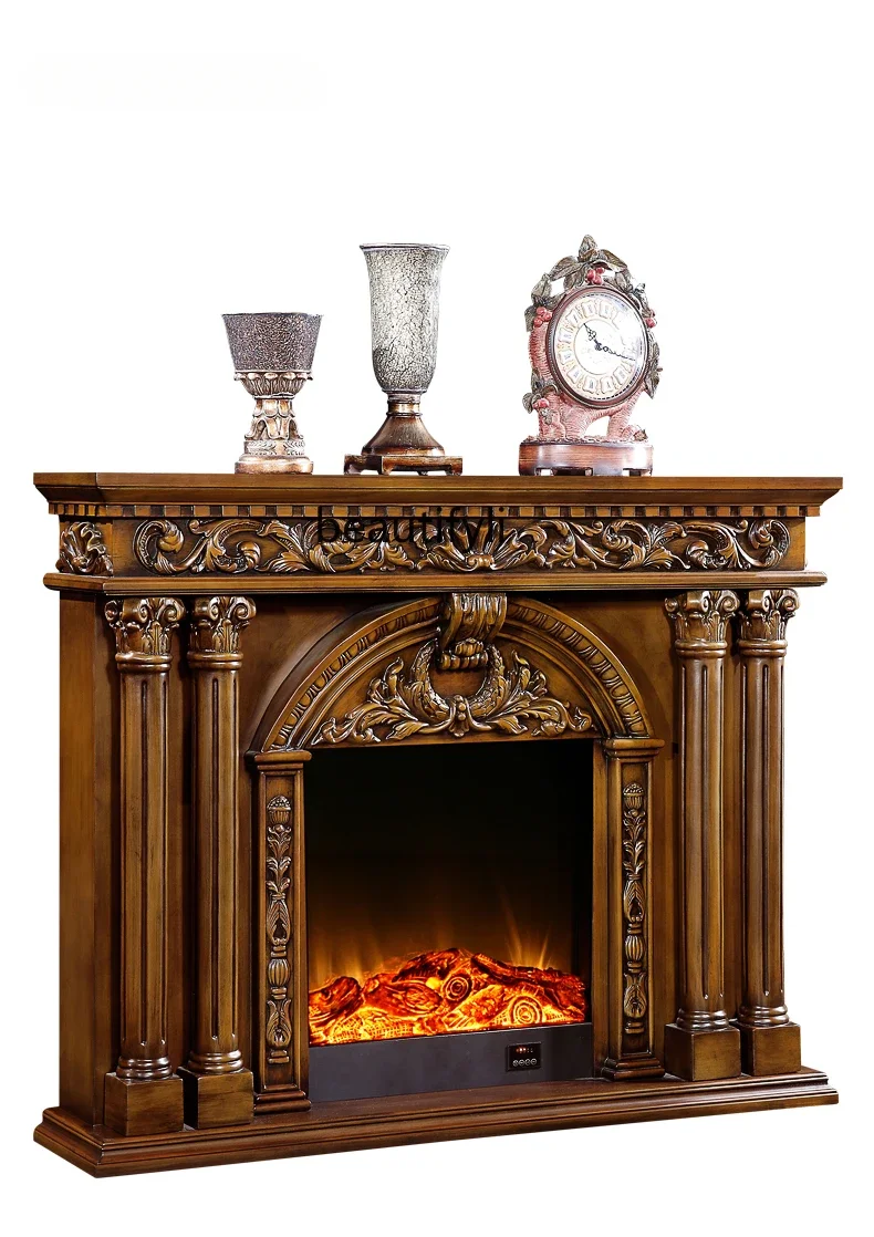 

1.5 M Fireplace Curio Cabinet Solid Wood American Fireplace Mantel Luxury Gold Decoration Heating