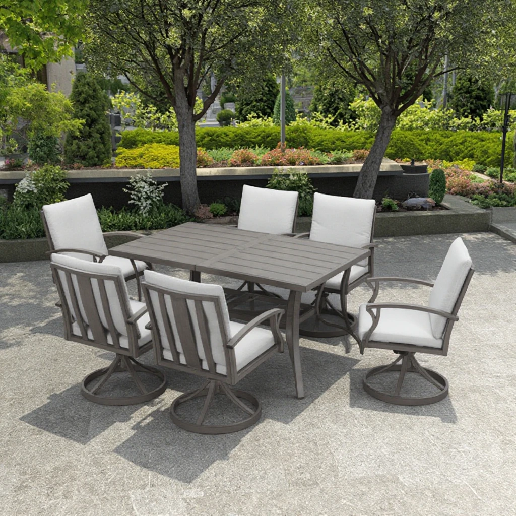 

6-Piece Outdoor Aluminum Dining Set 1 Dining Table 6 Rotating Seats Powder Coated Brushed EN 581 Certified-Free Shipping Hotels