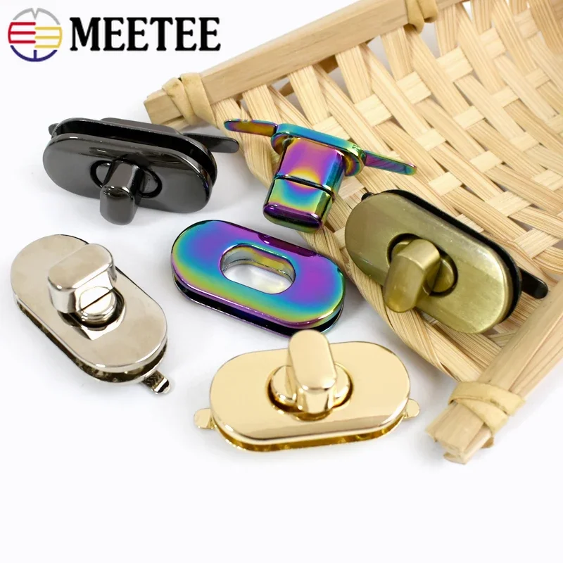 1-5Pcs Meetee 35x18mm Metal Spring Bag Lock Buckles Handbag Replace Closure Twist Turn Locks Oval Rotating Hardware Accessories