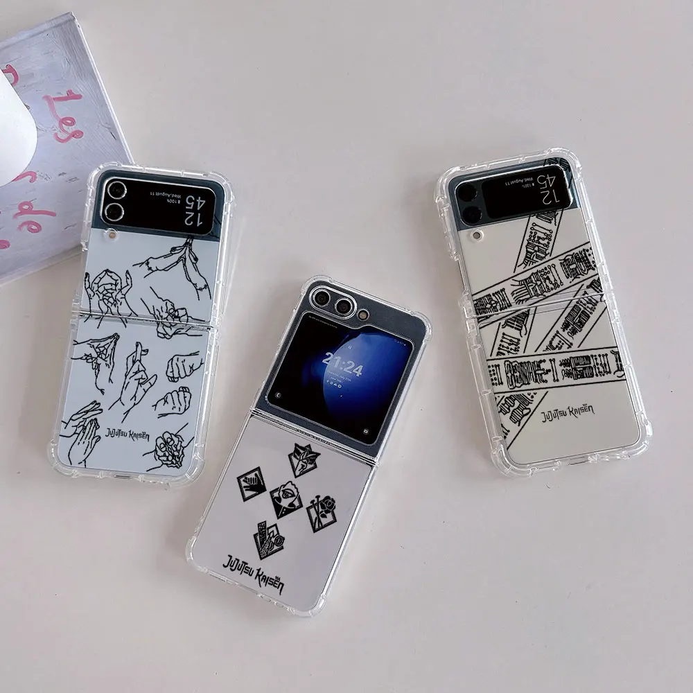 Anime Jujutsus Kaisens Label Phone Case for Samsung Galaxy Z Flip 3 4 Z Flip 5 6 Z Fold 4 5G PC Soft Anti-fall Back Cover