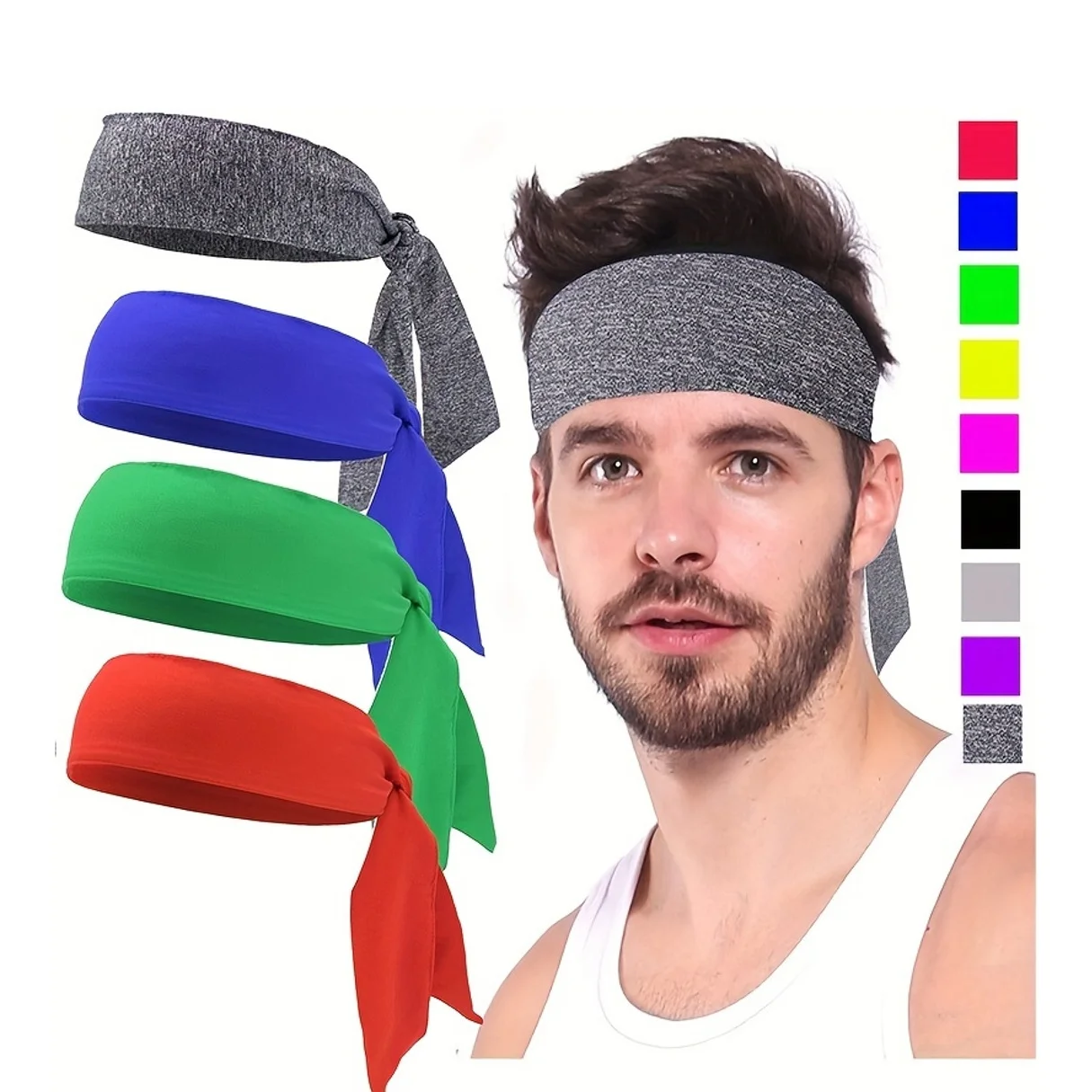 Schnell trocknendes, atmungsaktives Sport-Stirnband für Männer und Frauen, schweißabsorbierendes Haargummi im Piraten-Stil mit verstellbarem Riemen für den Tennislauf – Detail 10