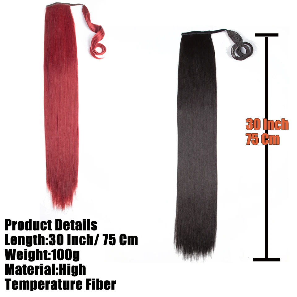 Synthetic Ponytail Hair Extensions Black Straight Long Fake Hair Heat Reistant Clip In Ombre Ponytails Synthetic Hair For Women