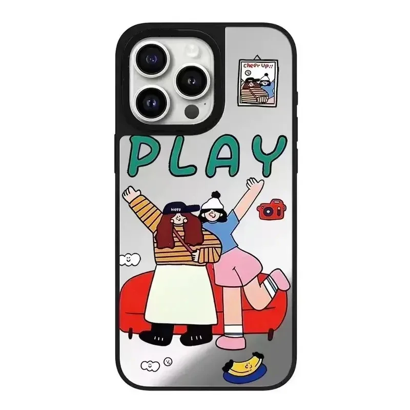 Happy Cartoon Mirror Phone Case Cover for IPhone 11 12 13 14 15 Pro Max Case for IPhone 15 Pro Max