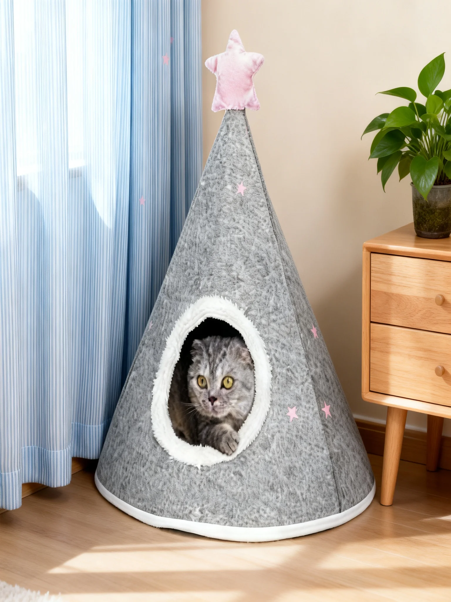Cat Star Tipi, Tienda de campaña tipo cabaña, 50x50x63cm, Ligera (630g) y Plegable, Refugio cálido para gatos