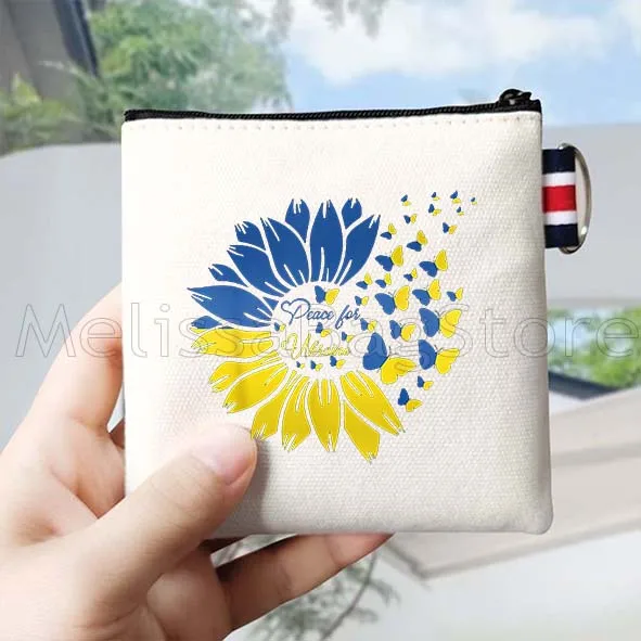 Sunflower Floral Uk-raine Gift Canvas Coin Purse Custom Key Case Travel Small Cloth Bag New Creative Cotton Wallet Zipper Pouch