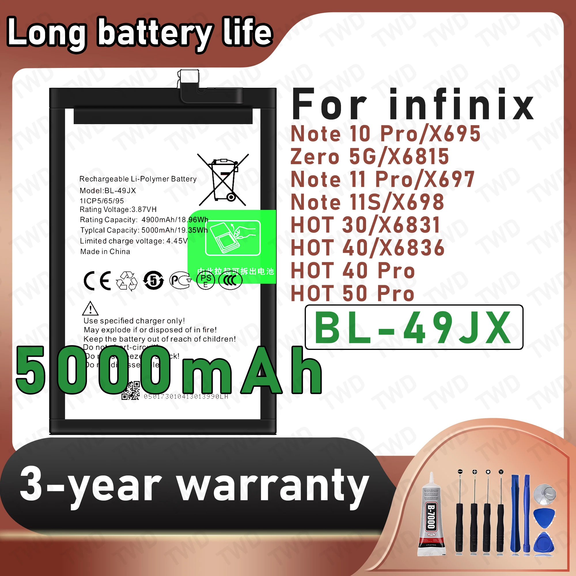 BL-49JX Large capacity Battery For infinix Note 10 Pro/Zero 5G/Note 11S/HOT 30/HOT 40 Pro Batteries New High Quanlity+Free Tools