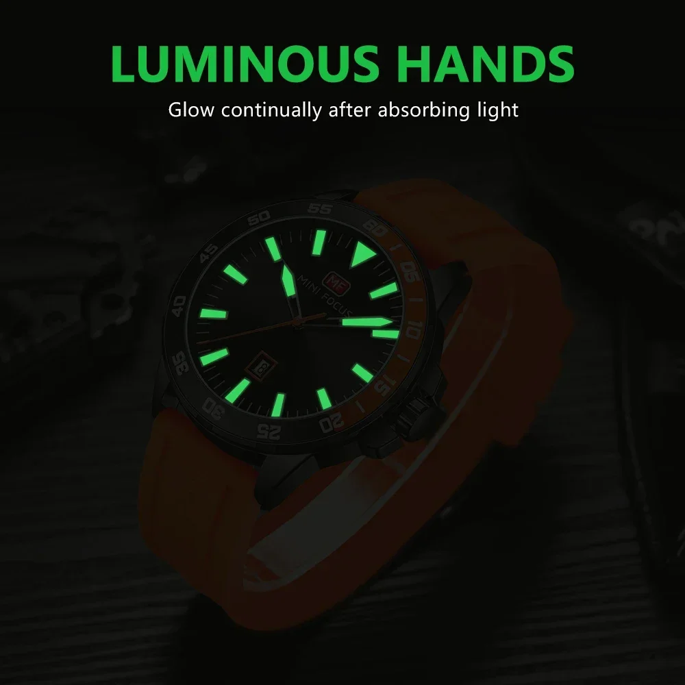 MINI FOCUS 0020G Men Quartz Clock Male Casual Fashion Men\'s Silicone Strap Wristwatch with Calendar Luminous Luxury Watch