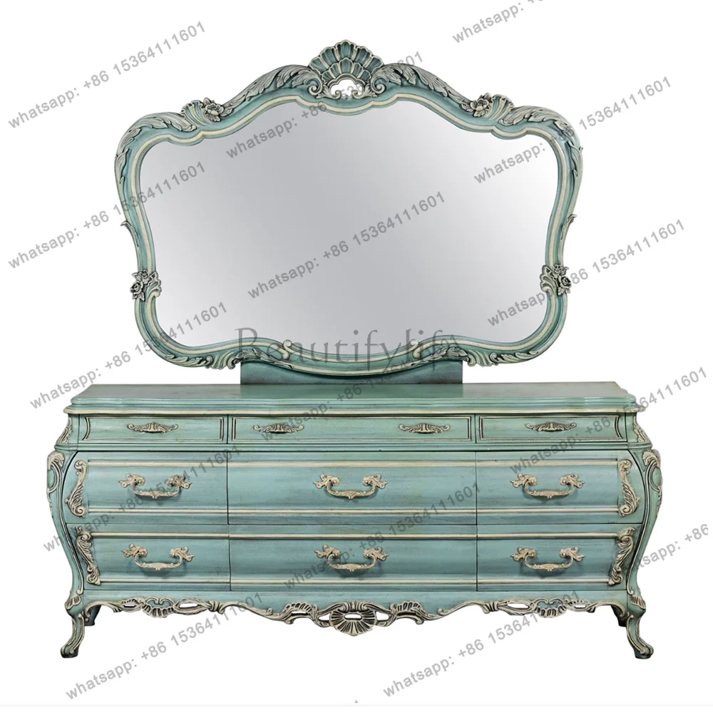 

French solid wood old household dressing table European retro style dressing table engraving