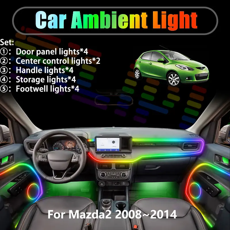 For Mazda2 2008~2014 DE DH MK2 2th Demio 2/18 in 1 Car ambient lighting Led trunk interior led lights USB RGB Ensemble Streamer