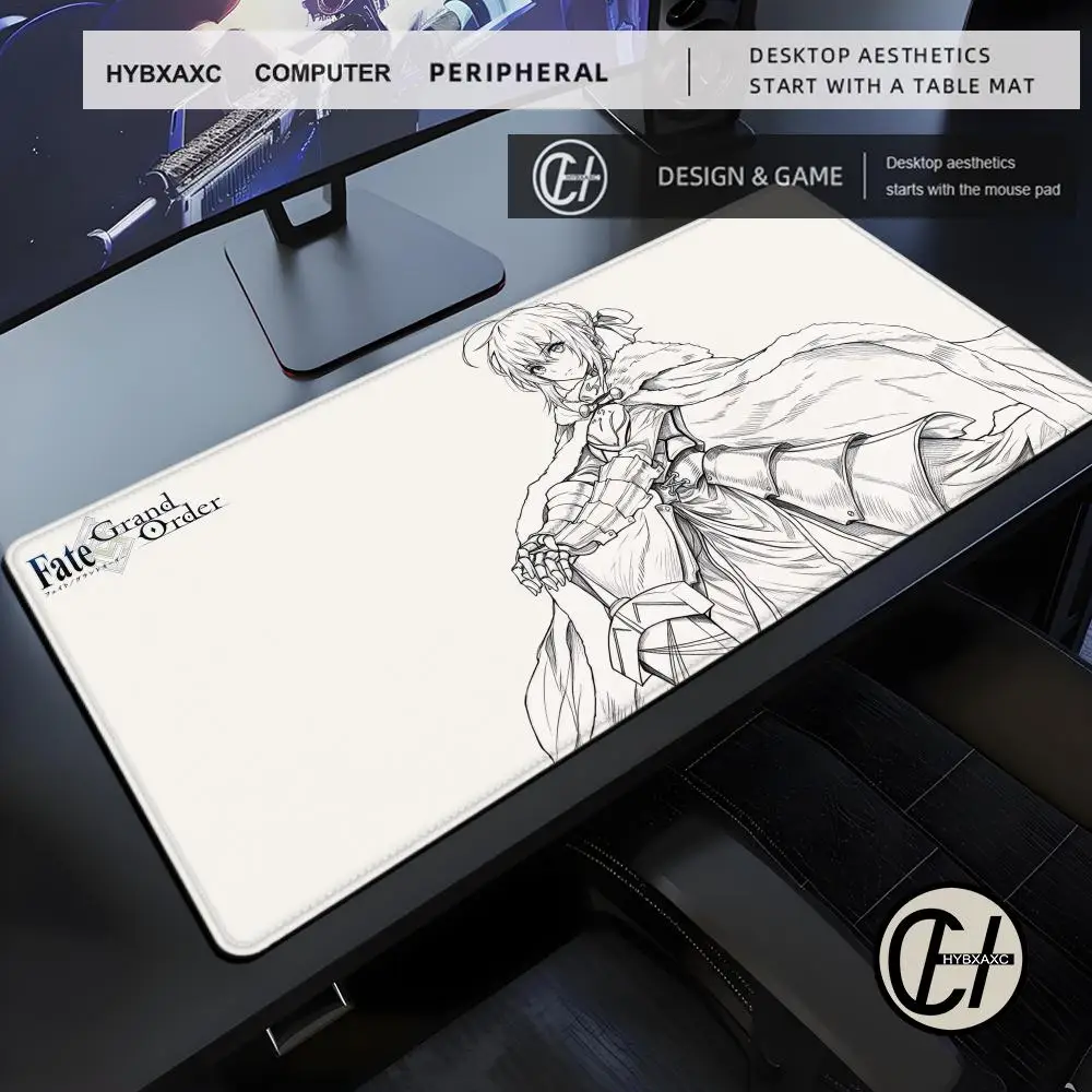 HYBXAXC Mouse Pad Cute HD Desk Pad Extended Gaming Keyboard Mats Large 90x40cm XXL Fate/Grand Order Saber Anime Gamer Mousepad