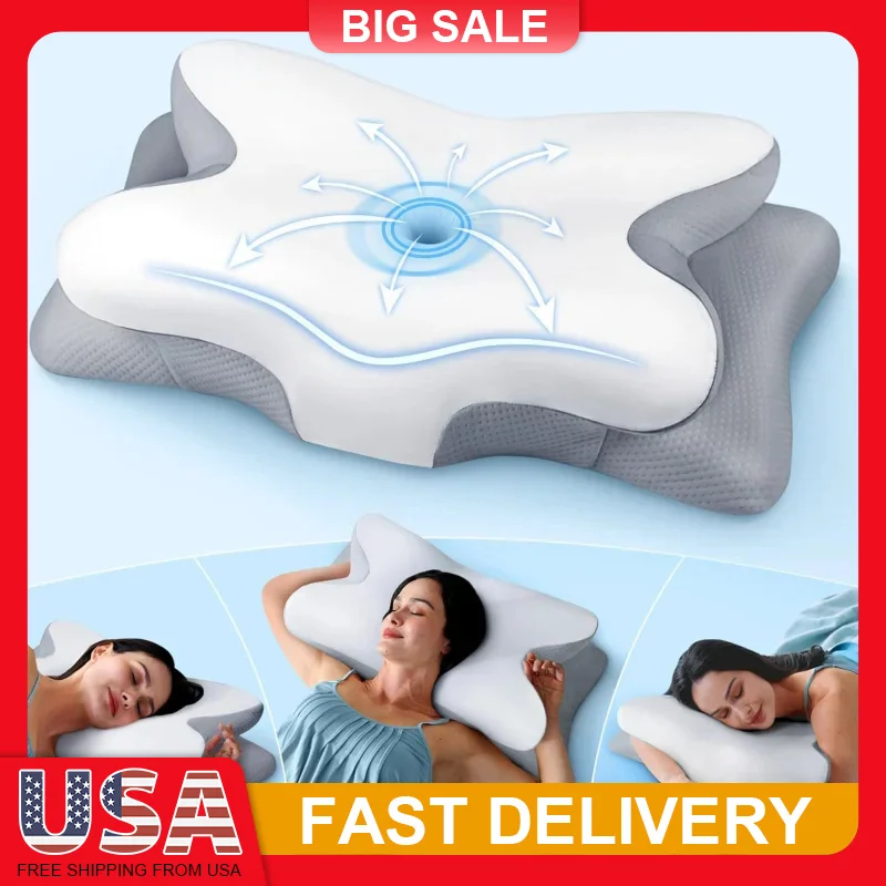 

Orthopedic Cooling Pillow for Neck Pain Relief, Contour Memory Foam for Side Back Stomach Sleepers - Ergonomic Support & Odorles