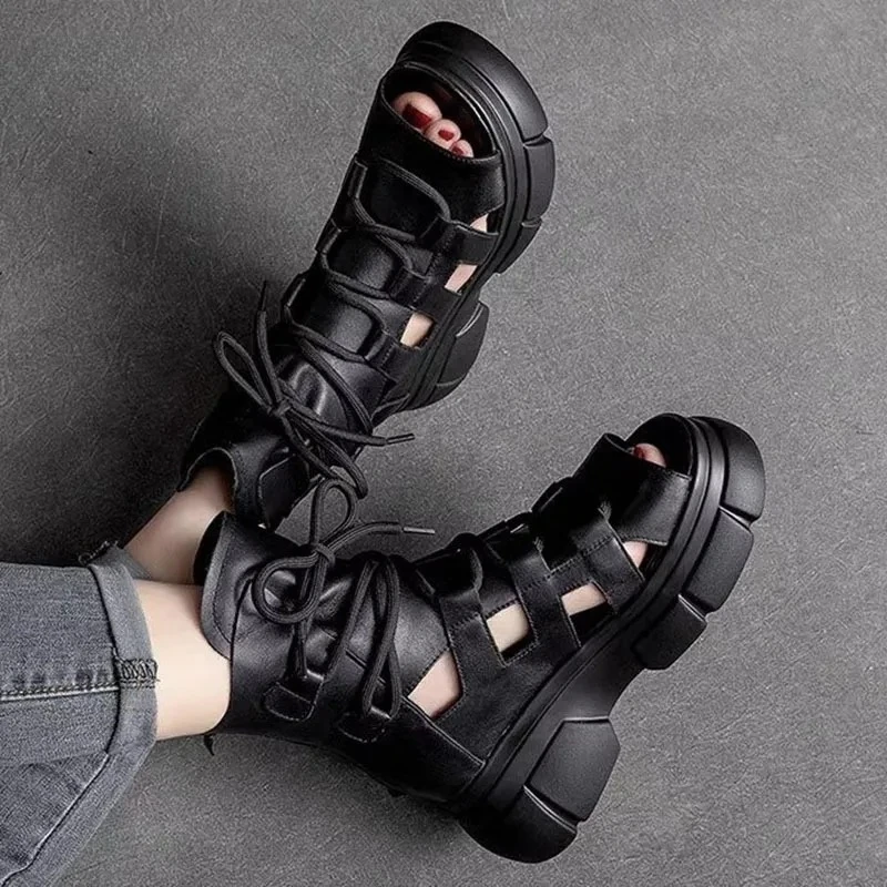 

Fashion New Roman Sandales Wedge Platform Shoes Hollowed-out Breathable Women's Sandals Femmes High-heeled Gladiator Sandalias