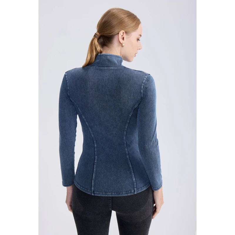 2026 Cowboy Zipper Yoga Jacket For Women High Neck Slimming And Tight Fitting Double Pocket Sports Outerwear Chaquetas De Mujer