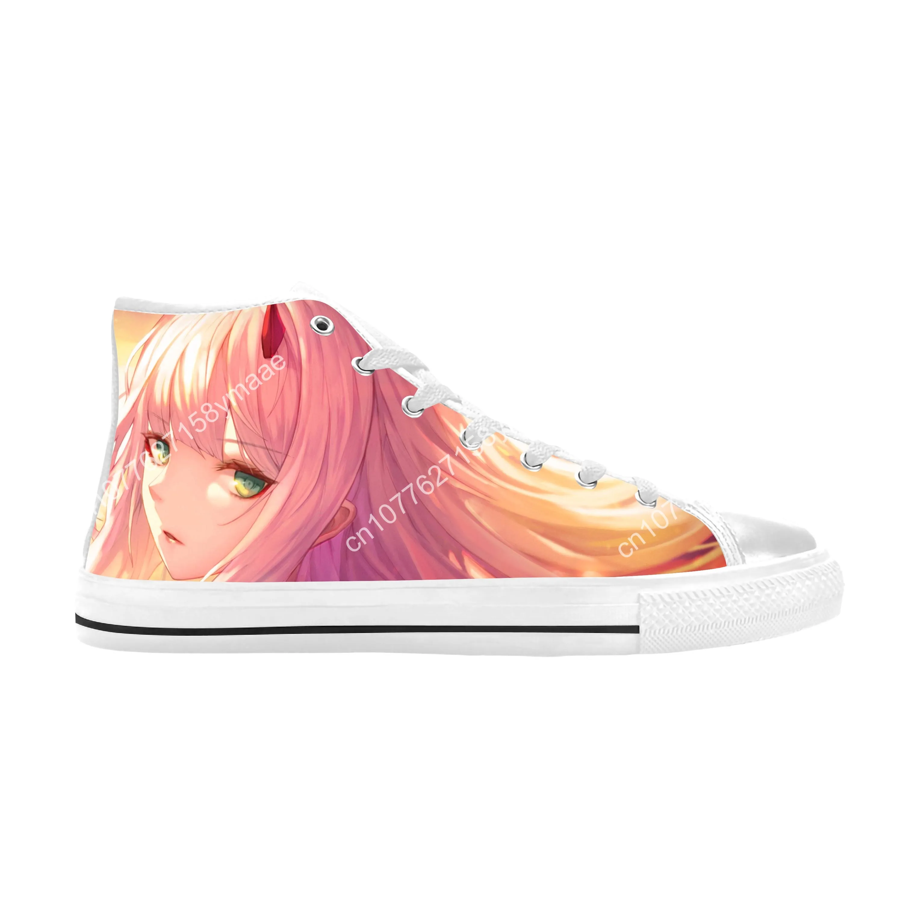 Zapatos de tela informales Darling In The Franxx Zero Two para hombres y mujeres, zapatillas de deporte transpirables con estampado 3D, Top alto, Anime japonés, caliente