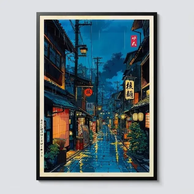 Anime Ramen Shop Food Illustration Leinwanddruck, Tokyo City Street View Wandposter für moderne Wohnzimmer, Küche, Heimdekoration