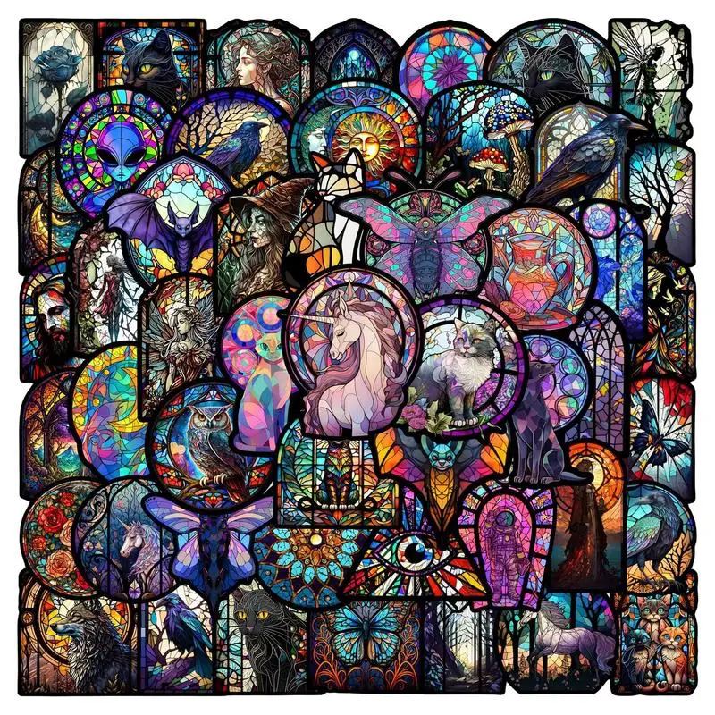 Stained Glass Self-Adhesive Sticker 50pcs Glass Window Sticker Cling Graffiti Stickers For Home Decor Anti-Collision For Homes