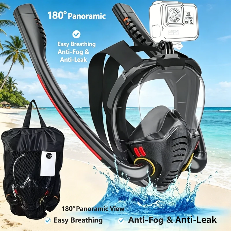 

Snorkeling Mask Double Tube Silicone Full Dry Diving Mask Adult Swimming Mask Diving Goggles Self Contained Underwater Breathing