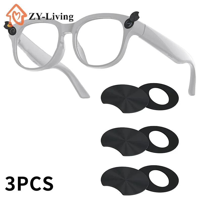 3PCS Smart Glasses LED Light Blocking Stickers Fit For Meta Sliding Reusable Adhesive Eyeglass Camera Cover Black