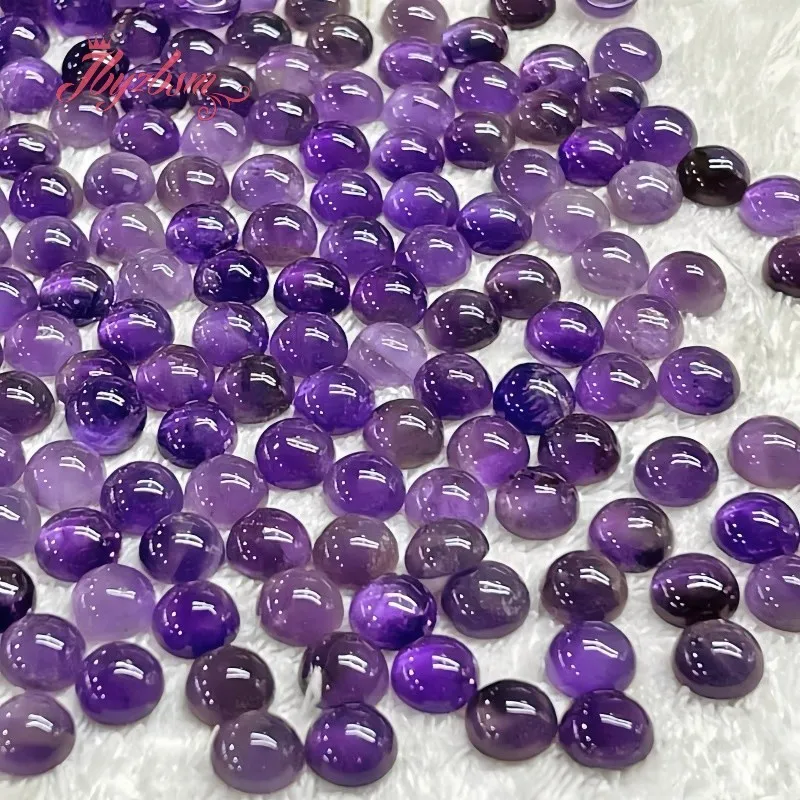 Natural Amethyst Coin Oval Cabochon Flatback Dome Undrilled Stone Beads for DIY Necklce Bracelet Earring Jewelry Making 5 Pcs