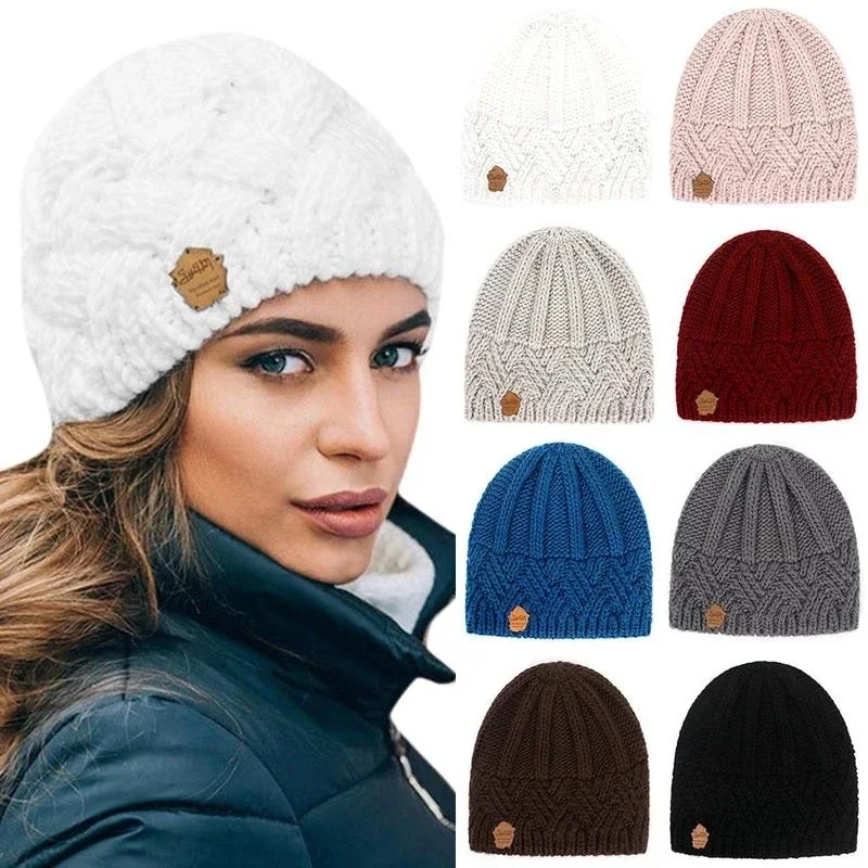 New Winter Hat for Women Knitted Korea Beanie Thick Skullies Hat Autumn Outdoor Warm Thickening Streetwear Caps Red Black White